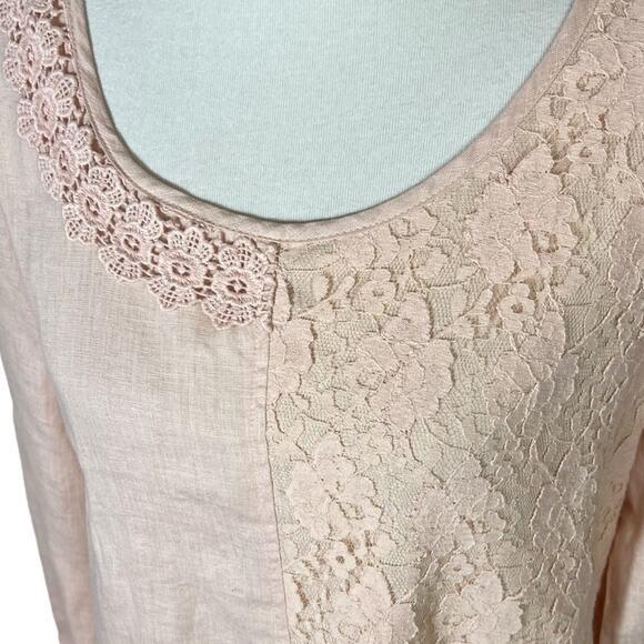 Sundance Pale Pink Linen Tunic with Lace and Shark bite Hi-Lo Detail Size L - Picture 4 of 11